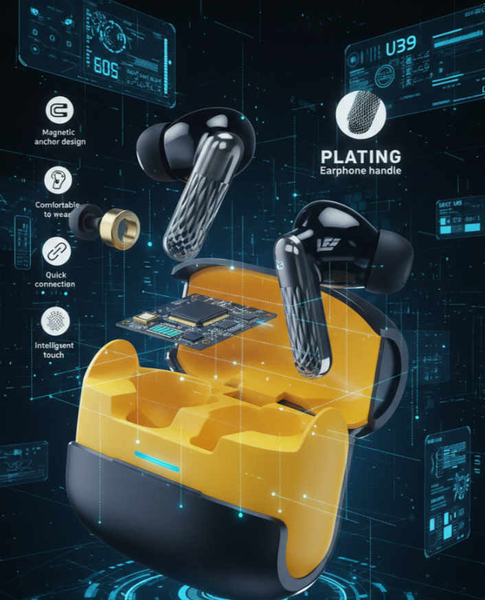 U39 True Wireless Bluetooth 5.1 Earbuds – Premium Plating Design - Black