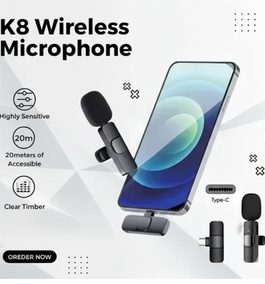 K8 Wireless Collar Microphone 🎤 Type-C Android Supported | Noise Reduction | Vlogging, YouTube & Podcast Mic