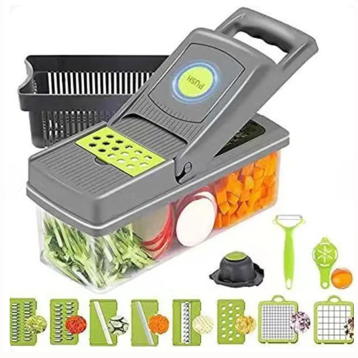 16-in-1 Multifunctional Vegetable Chopper & Slicer with Colander Basket and Storage Container – Heavy-Duty Food Cutter & Dicer for Onion, Potato, Carrot, Garlic & More