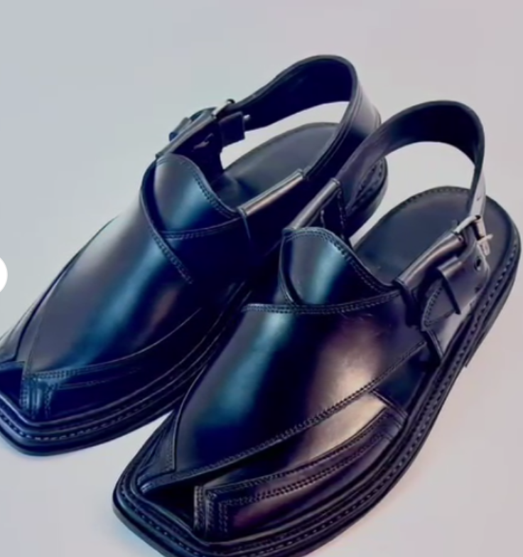 Original Leather Peshawari Chappal – Charsadda Style | Double Sheet Sole | Black ~ Size 7,8,9,10,11,12