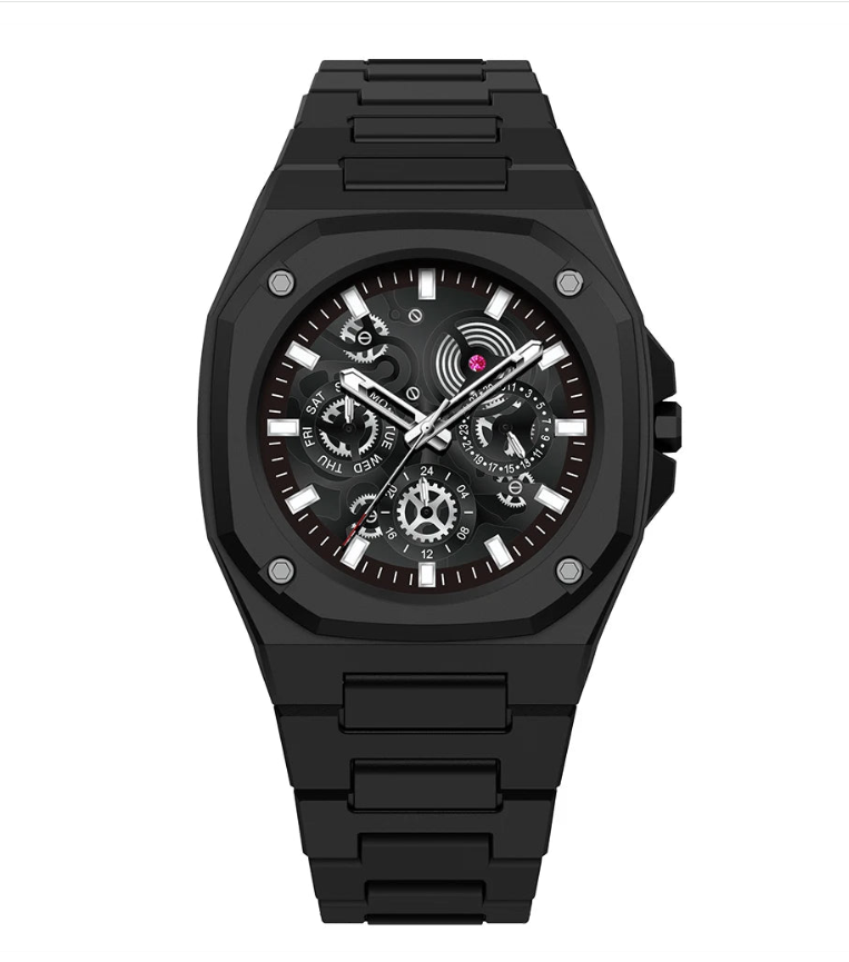 Premium Black Stainless Steel Waterproof Men’s Watch – Luxury Multi-Dial Design (With Box)