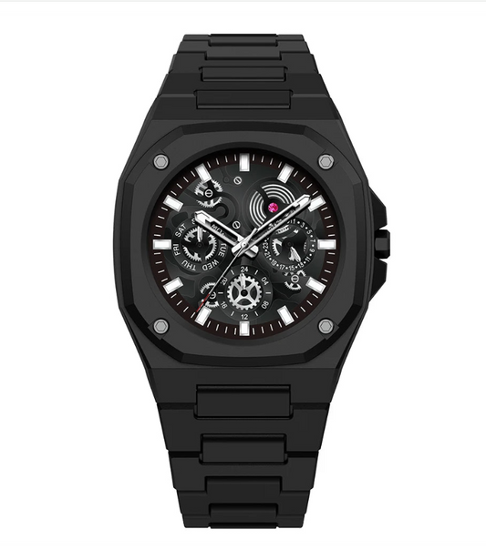 Premium Black Stainless Steel Waterproof Men’s Watch – Luxury Multi-Dial Design (With Box)